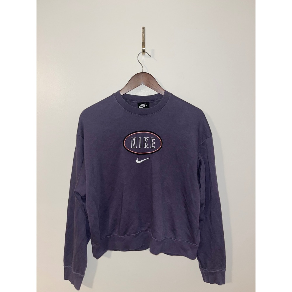 NIKE Embroidered Womens Purple Crewneck Sweatshirt‎ Oval Logo Swoosh Pullover MD